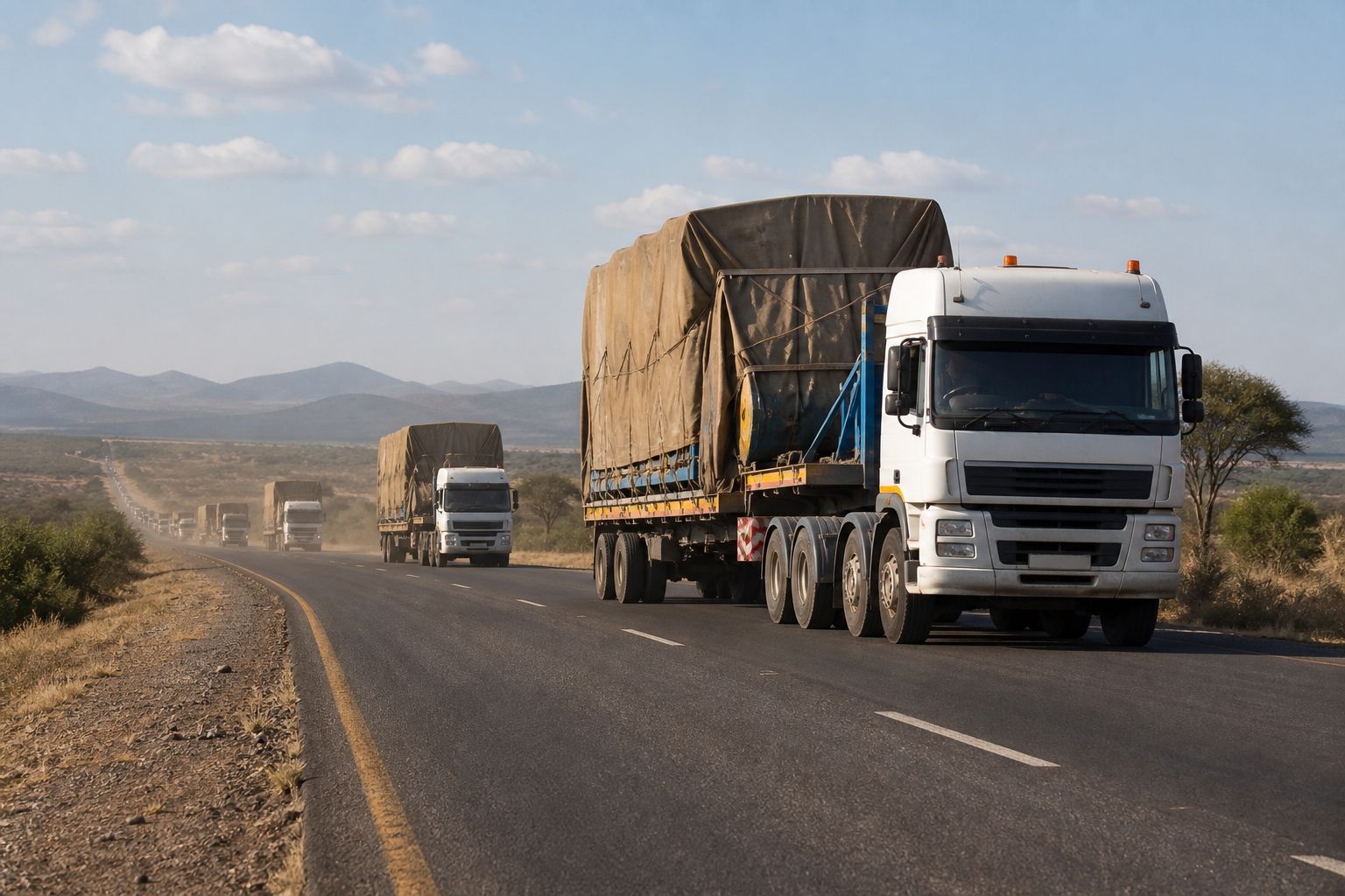Freight trucks on a Southern African highway